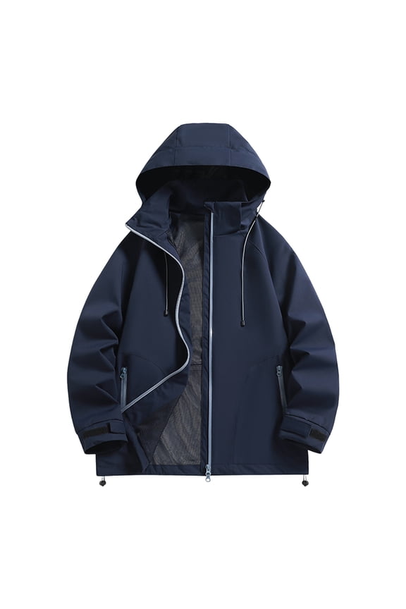 Men's Solid Color Hooded Workwear Jacket - Long Sleeved, Multiple Utility Pockets & Adjustable Hood for All-Weather Comfort