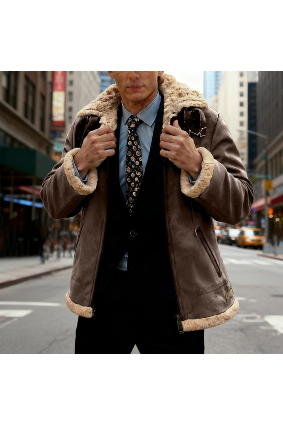 Men's Solid Color Long-Sleeve Lambskin Workwear Jacket | Hooded, Button, with Pockets | Retro Vibe for Stylish Outfits