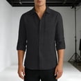 thumbnail image 1 of YueHuiYing Men's Solid Color Long Sleeved Button Down Collared Chest Pocket Cotton Linen Shirt Breathable Lightweight Top, 1 of 9