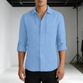 thumbnail image 1 of YueHuiYing Men's Solid Color Long Sleeved Button Down Collared Chest Pocket Cotton Linen Shirt Breathable Lightweight Top, 1 of 9