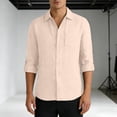 thumbnail image 1 of YueHuiYing Men's Solid Color Long Sleeved Button Down Collared Chest Pocket Cotton Linen Shirt Breathable Lightweight Top, 1 of 9