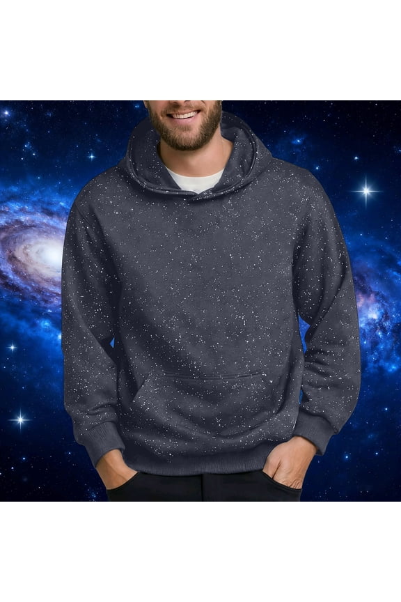 Men's Solid Color Long Sleeved Hooded Sequin Pullover Kangaroo Pocket Hoodie