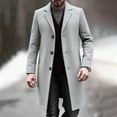 thumbnail image 1 of YueHuiYing Men's Solid Color Long Style Coat Notched Collar Single Breasted Overcoat Warm Winter Trench Coat, 1 of 8