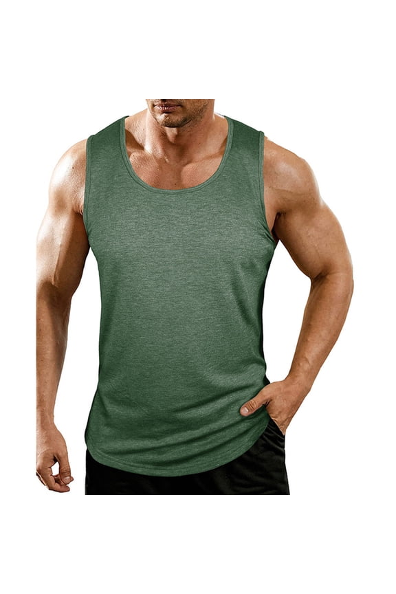 Men's Solid Color Muscle Fitness Tank Top – Round Neck Breathable Quick-Dry Athletic Shirt for Gym Bodybuilding Casual Wear