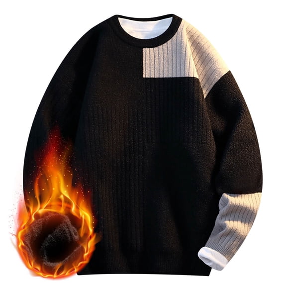 YueHuiYing Men's Solid Color Round Neck Pullover Knitted Sweater Autumn Winter Warm And Casual Long Sleeved Top