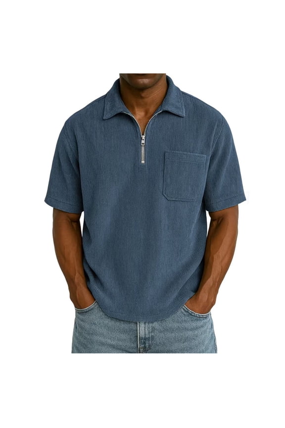 Men's Solid-Color Short-Sleeve Collared Shirt with Button Pocket Lightweight Breathable Casual Summer Business Daily Wear Golf Top