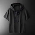 thumbnail image 1 of YueHuiYing Men's Solid-Color Short-Sleeve Hooded T-Shirt with Drawstring Casual Breathable Lightweight Summer Daily Wear Sports Fitness Top, 1 of 5