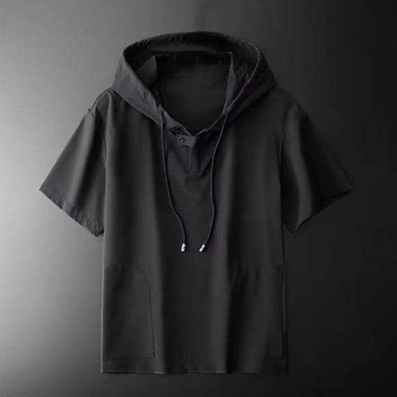 YueHuiYing Men's Solid-Color Short-Sleeve Hooded T-Shirt with Drawstring Casual Breathable Lightweight Summer Daily Wear Sports Fitness Top
