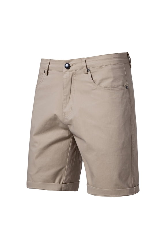 Men's Solid-Color Smooth Stretch Waist Casual Shorts Straight-Leg Slim-Fit Workwear Pants Beige 28