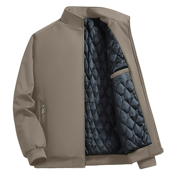 YueHuiYing Men's Solid Color Stand Up Collar Long - Sleeve Zipper Coat Warm Outerwear for Outdoor Activities