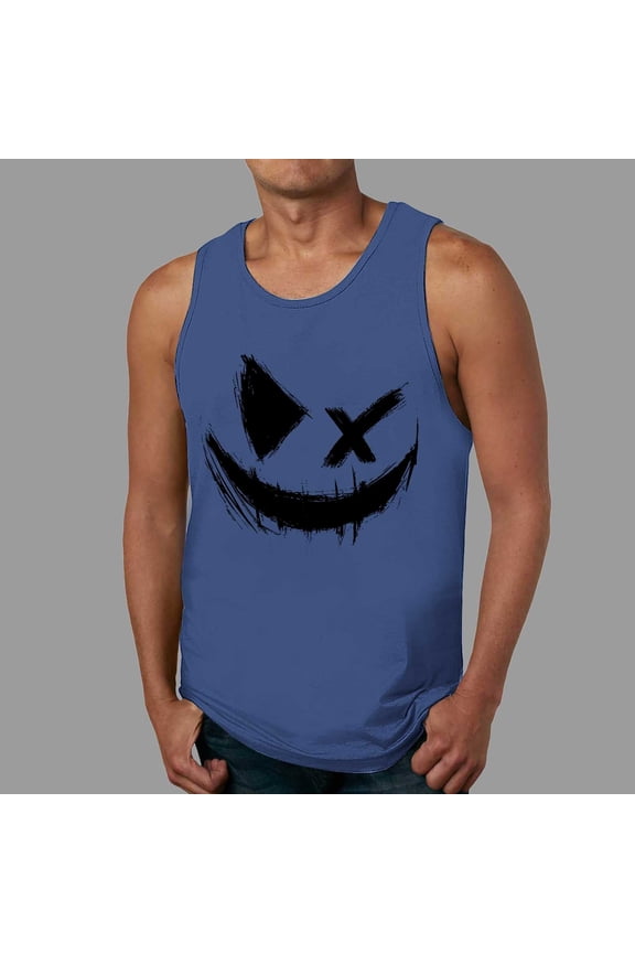 Men's Stretch Casual Base Layer Tank Top Round Neck Fitness Fashion Print Athletic Shirt For Sports Workout Gym And Everyday Wear