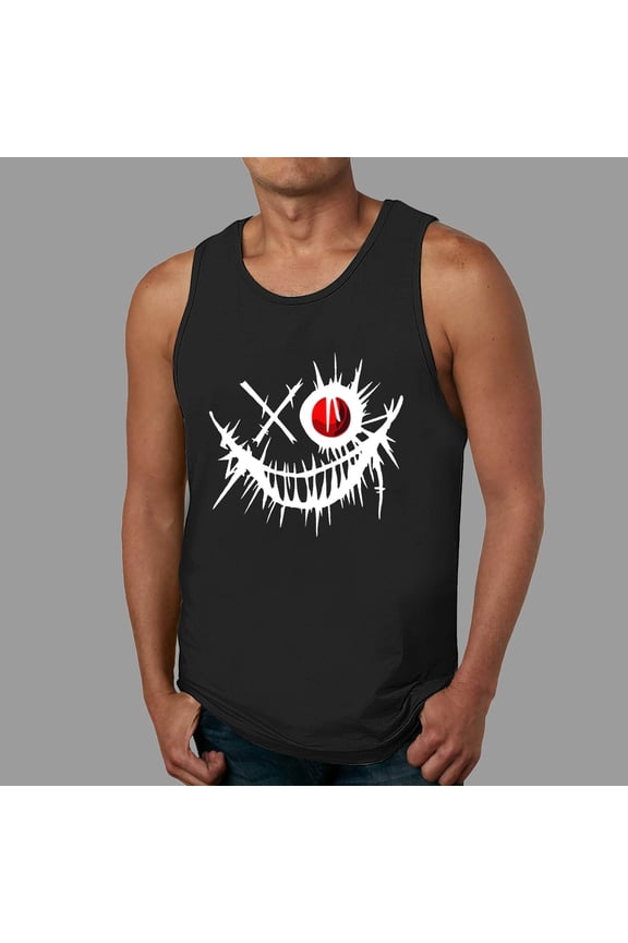 Men's Stretch Casual Base Layer Tank Top Round Neck Fitness Fashion Print Athletic Shirt For Sports Workout Gym And Everyday Wear