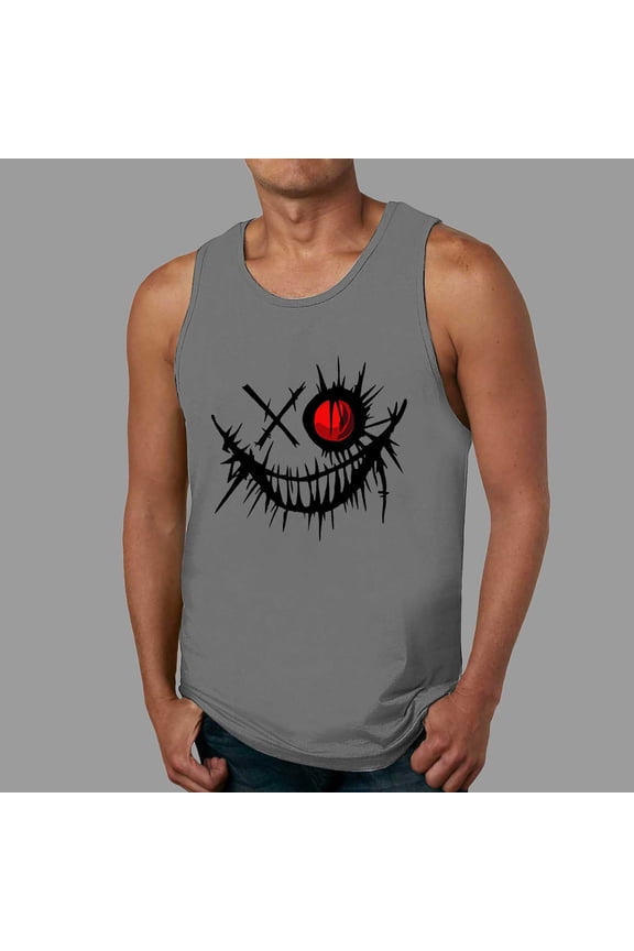 Men's Stretch Casual Base Layer Tank Top Round Neck Fitness Fashion Print Athletic Shirt For Sports Workout Gym And Everyday Wear