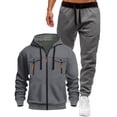 thumbnail image 1 of YueHuiYing Men's Sweatshirt and Sweatpants Set Full Zip Hooded Small Leg Solid Color Casual Long Sleeved Set, 1 of 6