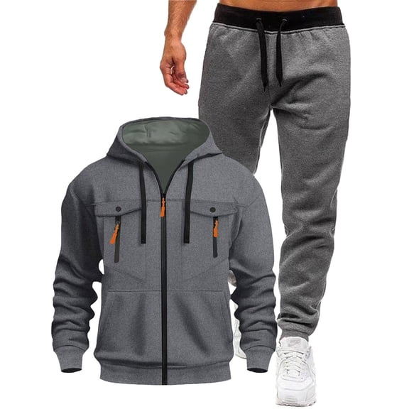 YueHuiYing Men's Sweatshirt and Sweatpants Set Full Zip Hooded Small Leg Solid Color Casual Long Sleeved Set