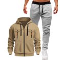 thumbnail image 1 of YueHuiYing Men's Sweatshirt And Sweatpants Set Full Zip Hooded Small Leg Solid Color Casual Long Sleeved Hooded Set, 1 of 3