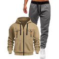 thumbnail image 1 of YueHuiYing Men's Sweatshirt and Sweatpants Set Full Zip Hooded Small Leg Solid Color Casual Long Sleeved Set, 1 of 3