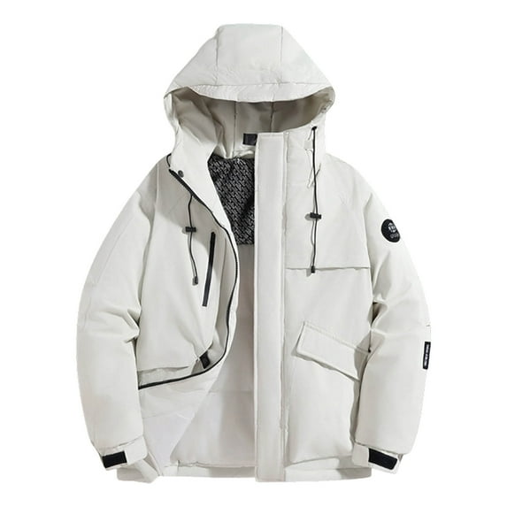 YueHuiYing Men's Thick Waterproof Rain Jacket - Solid Color, Long Sleeved Hooded Design for Daily Commute