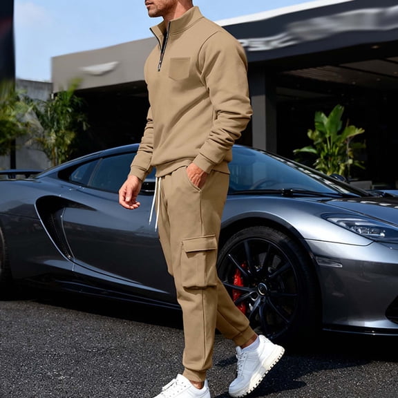 YueHuiYing Men's Tracksuit 2 Piece Sweatsuit Track Suit Zipper Long Sleeve Tops Jogging Pants Casual Outfits For Men's