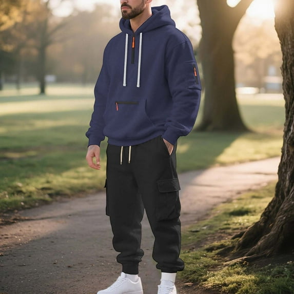 YueHuiYing Men's Tracksuit 2 Pieces Set Full Jacket Athletic Casual Hooded Sweatshirt and Joggers Set Sweatsuit Outfits