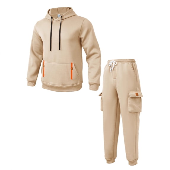YueHuiYing Men's Tracksuit Sets Outfit Activewear Hoodie Jacket Cargo Sweatpant 2 Piece Casual Sweatsuit Drawstring Set