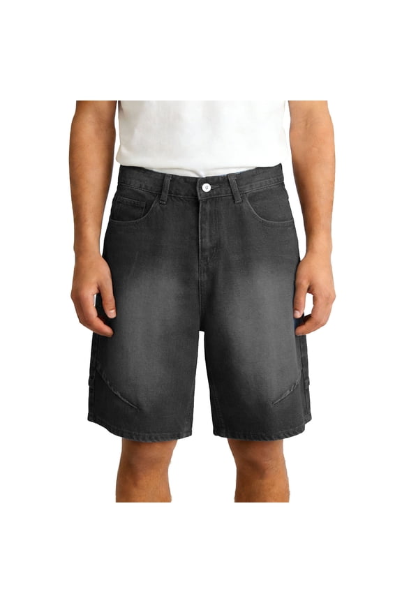 Men's Vintage Denim Shorts Elastic Drawstring Waist Baggy Jorts Streetwear Style Loose Fit Jean Shorts