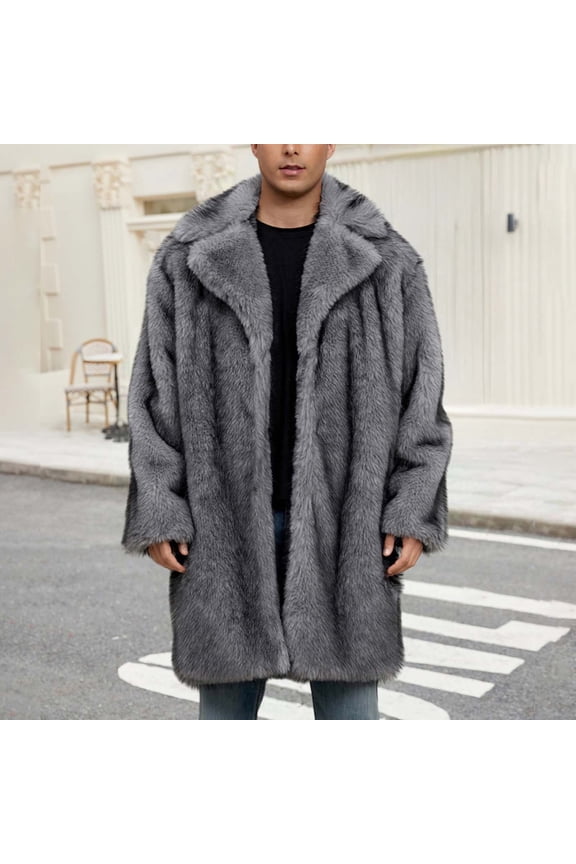 Men's Warm Faux Fur Coat Winter Long Faux Mink Coat Fluffy Thick Trench Down Collar Coat for Men