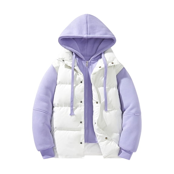YueHuiYing Men's Warm Solid Color Long - Sleeved Hooded Fake Two Piece Jacket for Chilly Days and Fashion Styles