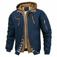 thumbnail image 1 of YueHuiYing Men's Workwear Style Hooded Jacket Fake Two-piece Spliced Plaid Interior With Multiple Pockets For Warmth And Casual Flight Jacket, 1 of 8