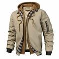 thumbnail image 1 of YueHuiYing Men's Workwear Style Hooded Jacket Fake Two-piece Spliced Plaid Interior With Multiple Pockets For Warmth And Casual Flight Jacket, 1 of 9