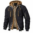thumbnail image 1 of YueHuiYing Men's Workwear Style Hooded Jacket Fake Two-piece Spliced Plaid Interior With Multiple Pockets For Warmth And Casual Flight Jacket, 1 of 9
