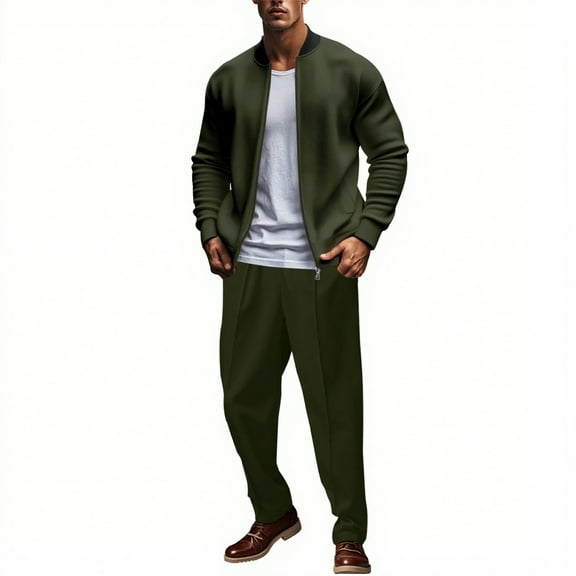 YueHuiYing Men's jogging long Sleeve Solid Color Turndown Collar 1/4 Zip Pants Drawstring 2 Piece Set