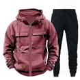 thumbnail image 1 of YueHuiYing Mens 2 Piece Jacquard Sweatsuit Outfits Hoodie Casual Joggers Sweatpants Set Tracksuit, 1 of 4