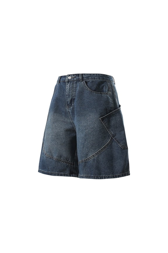 Mens Baggy Jean Shorts Summer Wide Leg Loose Fit Casual Vintage Hip Hop Streetwear Denim Shorts