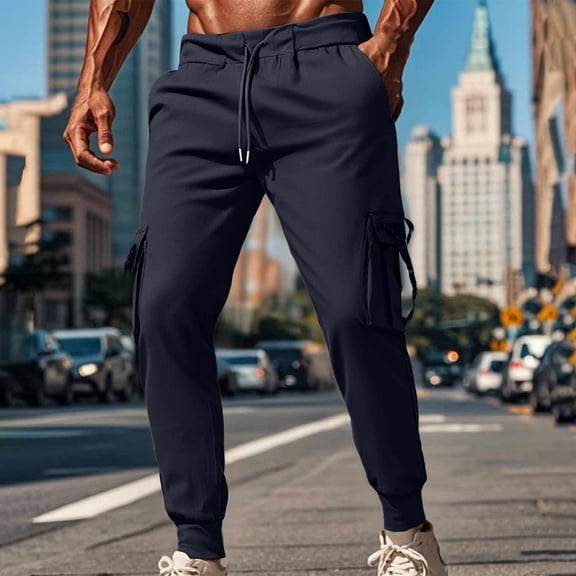 YueHuiYing Mens Casual Cargo Joggers Pants Stretch Elastic Waist Drawstring Tapered Sweatpants with Pockets