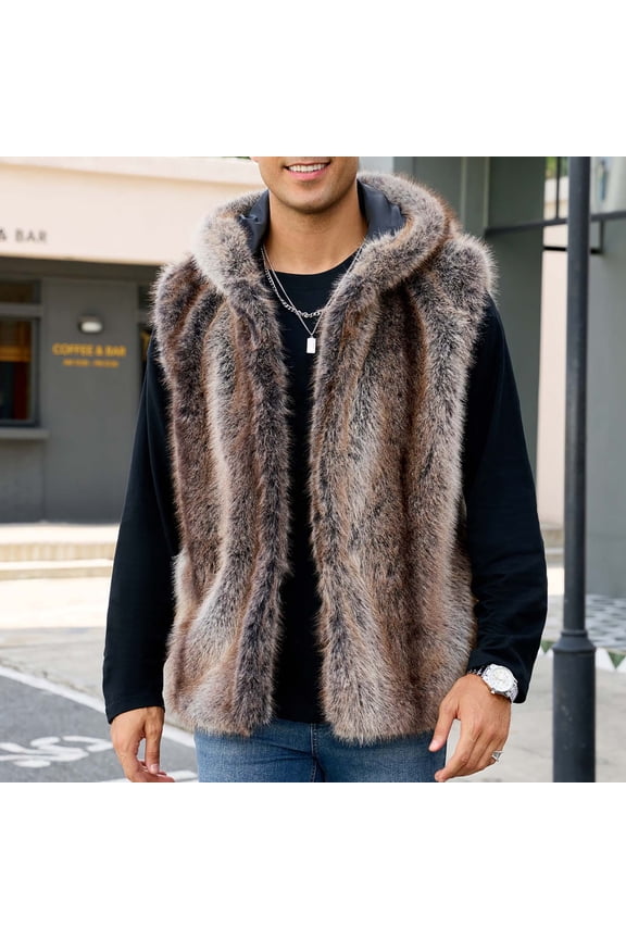 Mens Faux Fuzzy Sleeveless Jacket Fluffy Cardigan Coat Winter Warm Thicken Lined Outwear