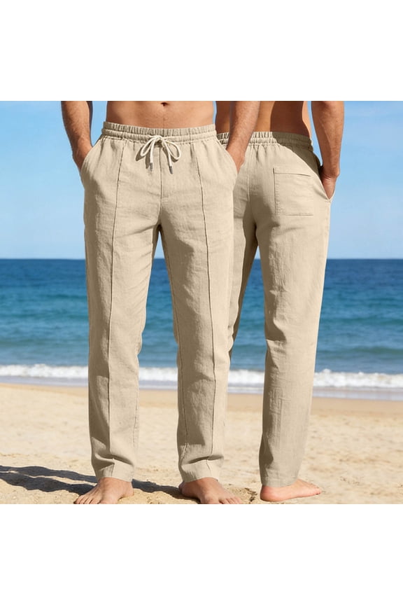 Mens Linen Casual Dress Pants Old Money Pleated Wide Leg Baggy Vintage Relaxed Fit Slacks Work Office Trousers