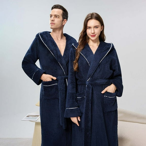 YueHuiYing Mens Plush Robe Soft Shawl Collar Bathrobe Long Fluffy Spa Robes Winter Warm House Robe with Pockets