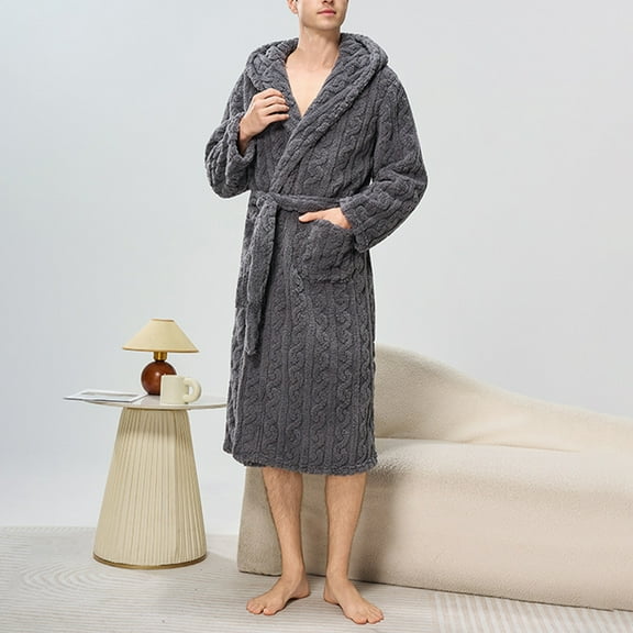 YueHuiYing Mens Robe Plush Big and Tall - Long Spa Bath Robe with Pockets - Bathrobe Gift for Men