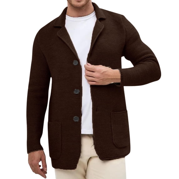 YueHuiYing Mens Shawl Collar Cardigan Sweaters Button Down Open Front Knitwear Cable Knitted Ribbed Jackets Outwear