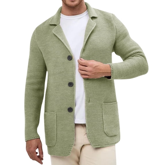 YueHuiYing Mens Shawl Collar Cardigan Sweaters Button Down Open Front Knitwear Cable Knitted Ribbed Jackets Outwear