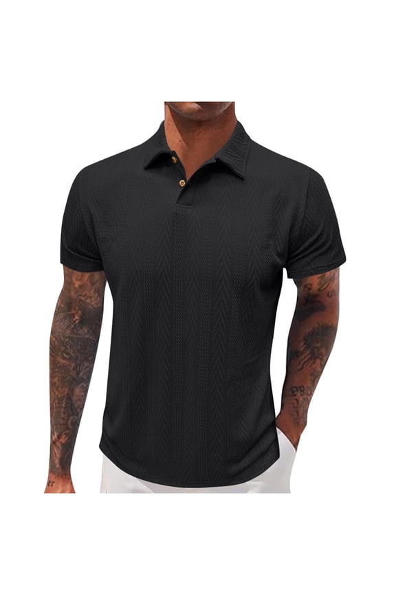 Mens Shirt Short Sleeve Textured Knit Botton Summer Casual Vacation Beach Stretchy Collar Golf Shirts
