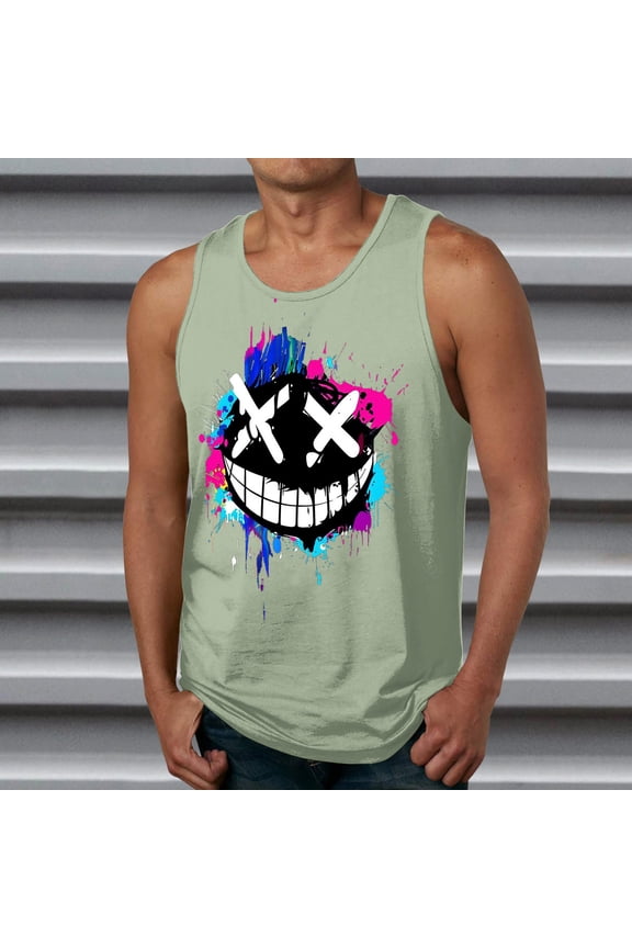 Mens Sleeveless Tank Tops Workout Muscle Gym T Shirts Crew Neck Gradient Tee Tops