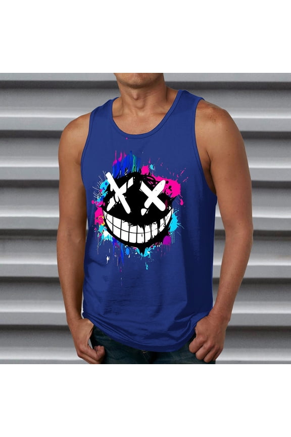 Mens Sleeveless Tank Tops Workout Muscle Gym T Shirts Crew Neck Gradient Tee Tops
