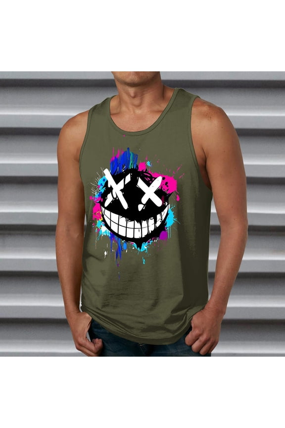 Mens Sleeveless Tank Tops Workout Muscle Gym T Shirts Crew Neck Gradient Tee Tops