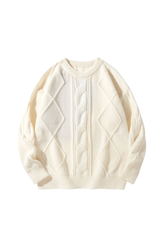 Mens Stand Collar Pullover Sweater Cable Knitted Chunky Winter Fashion Twisted Thermal Sweaters