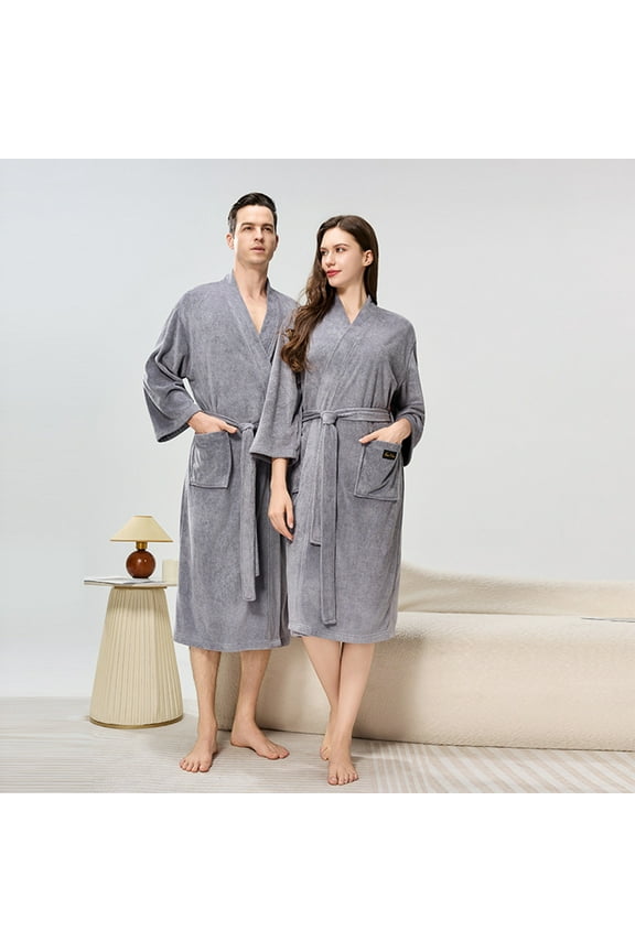Mens Terry Bath Robe, Hooded Cloth Knee-Length Robes for Spa, Shower, Soft Towel Bathrobes with Pockets