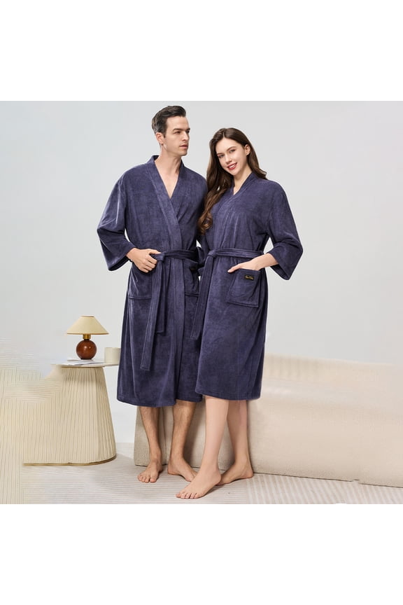 Mens Terry Bath Robe, Hooded Cloth Knee-Length Robes for Spa, Shower, Soft Towel Bathrobes with Pockets