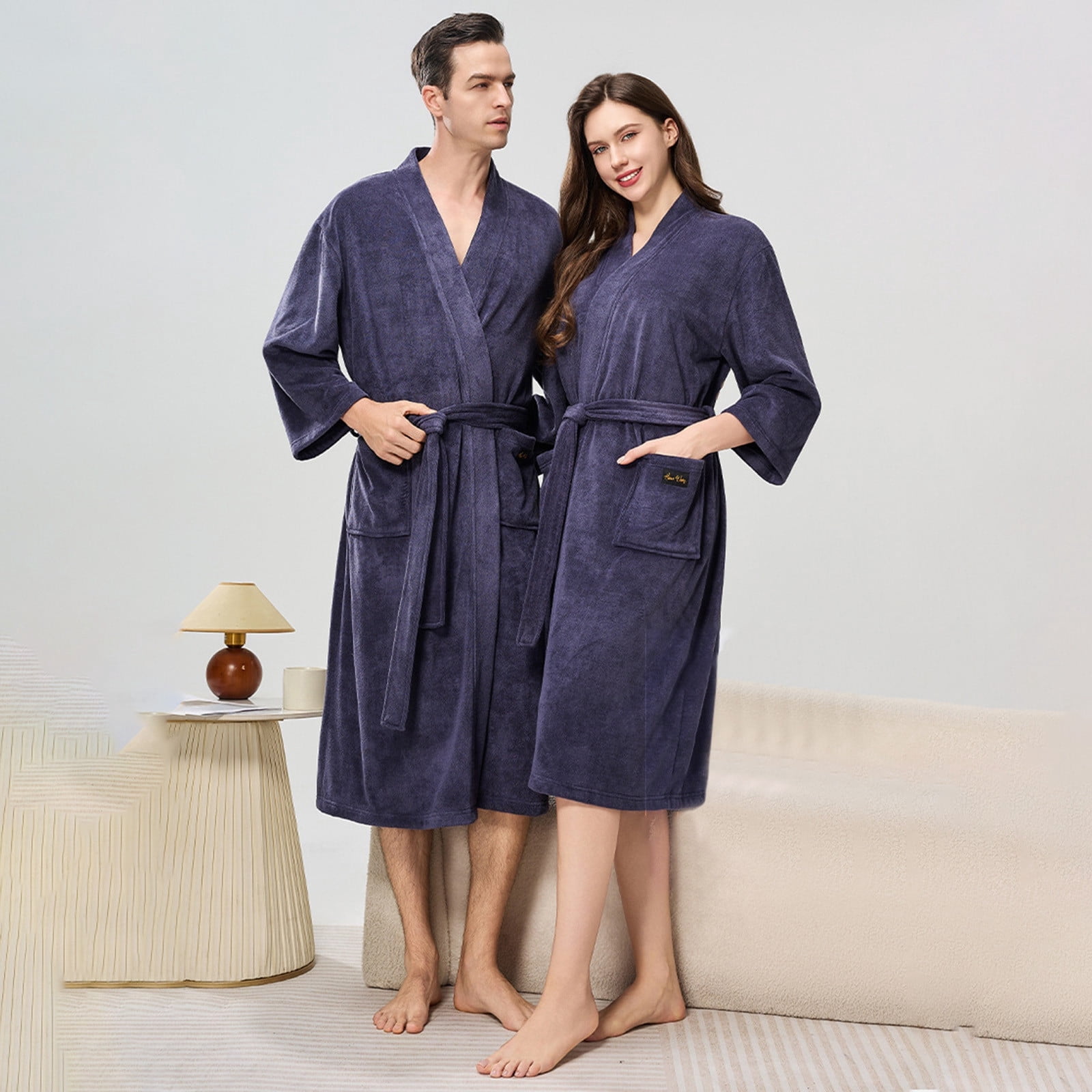 YueHuiYing Mens Terry Bath Robe, Hooded Cloth Knee-Length Robes for Spa ...