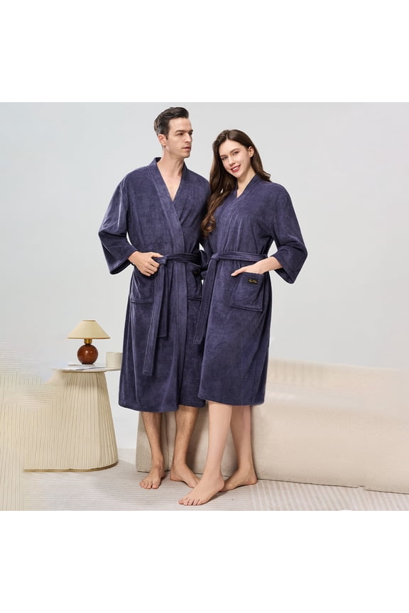 Mens Terry Bath Robe, Hooded Cloth Knee-Length Robes for Spa, Shower, Soft Towel Bathrobes with Pockets